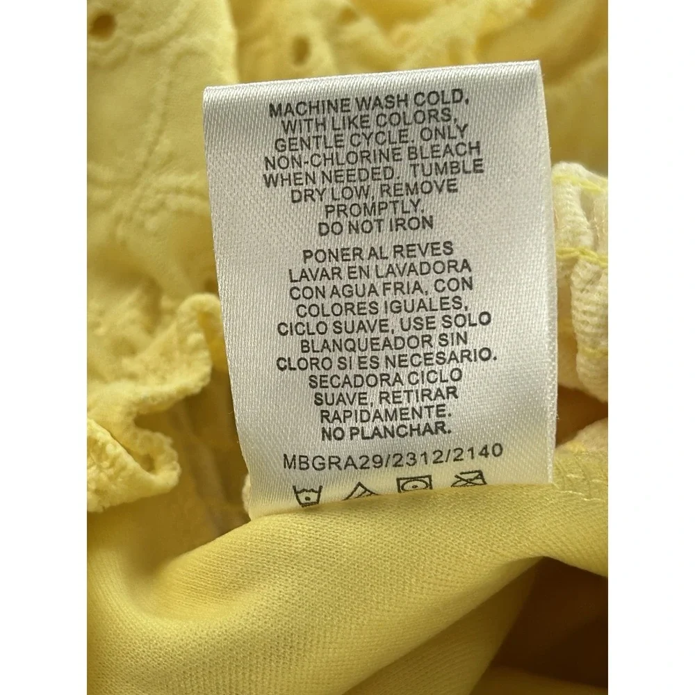 Tahari Girl Romper Size 6 Yellow Eyelet Smocked Puff Sleeve Belted Pockets New